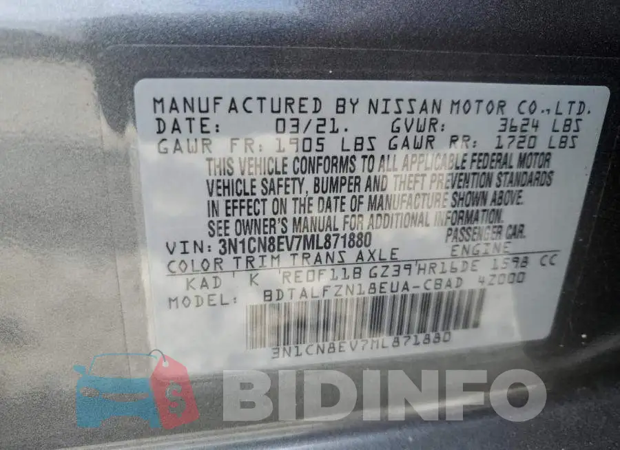 3N1CN8EV7ML871880 Photo# 13
