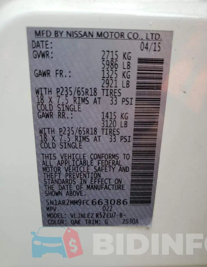 5N1AR2MM9FC663086 Photo# 12