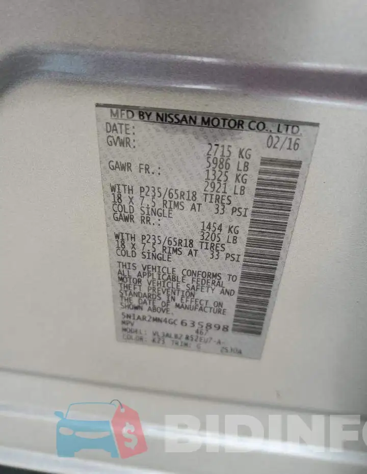 5N1AR2MN4GC635898 Photo# 14