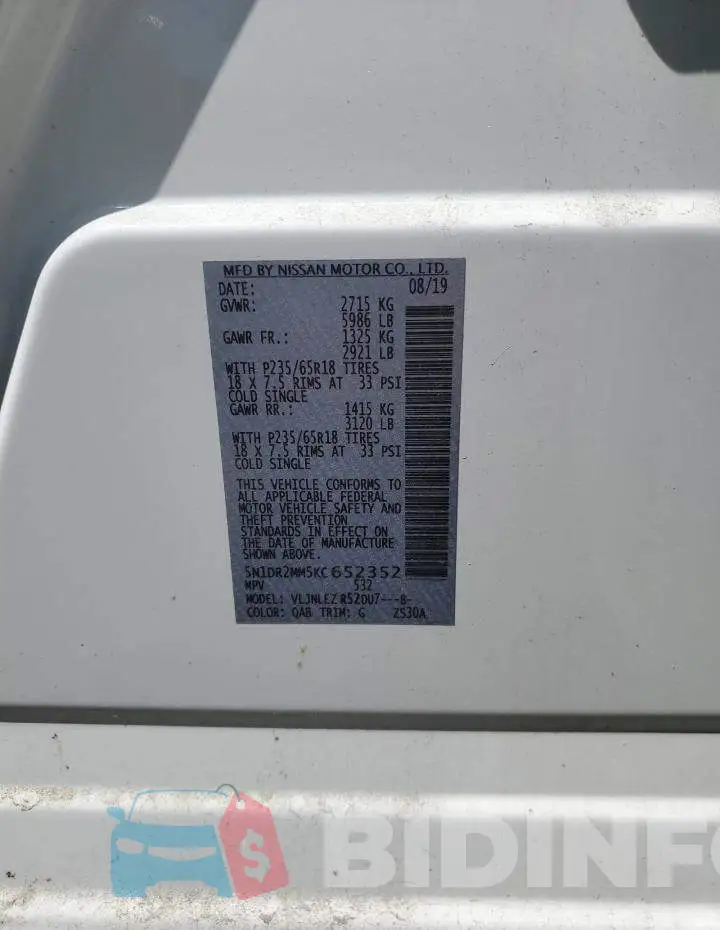 5N1DR2MM5KC652352 Photo# 12