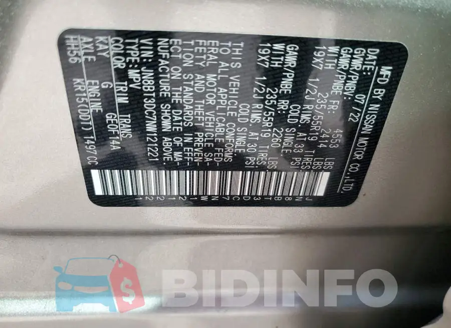 JN8BT3DC7NW121221 Photo# 13