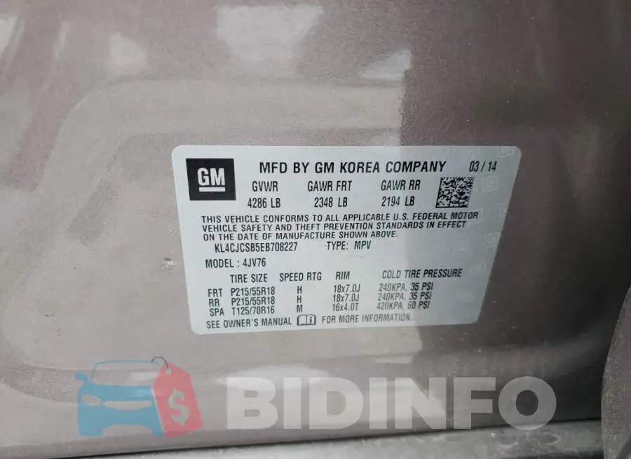 KL4CJCSB5EB708227 Photo# 13