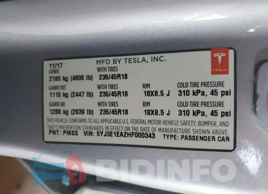 5YJ3E1EA2HF000343 Photo# 13