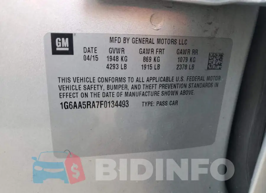 1G6AA5RA7F0134493 Photo# 12