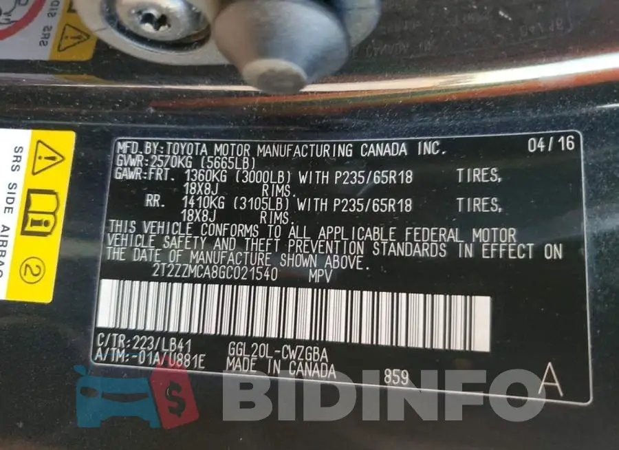 2T2ZZMCA8GC021540 Photo# 12