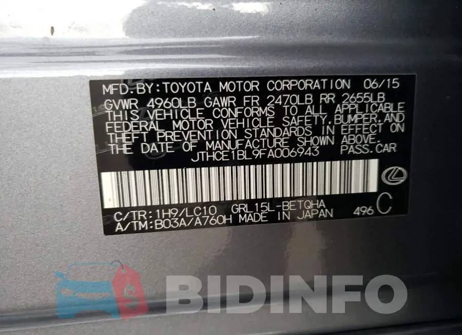 JTHCE1BL9FA006943 Photo# 13