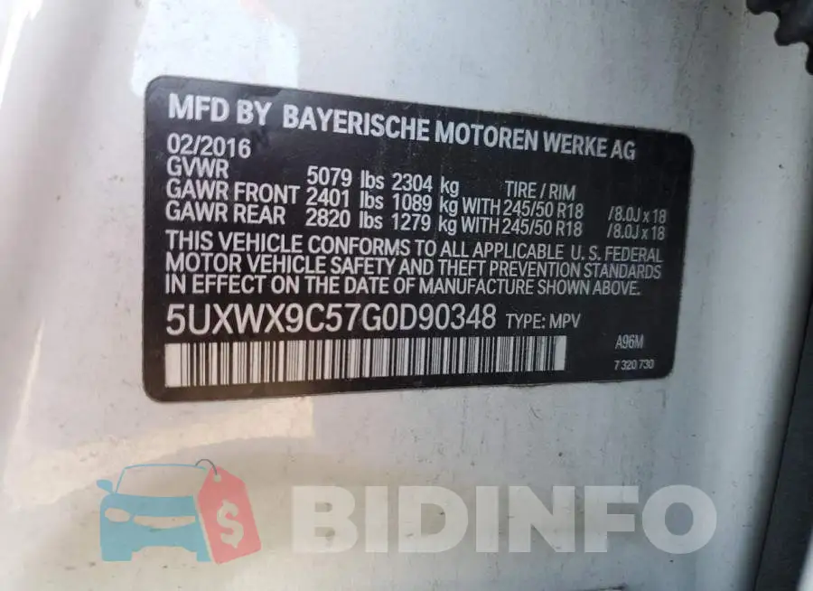 5UXWX9C57G0D90348 Photo# 13