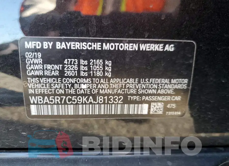 WBA5R7C59KAJ81332 Photo# 12