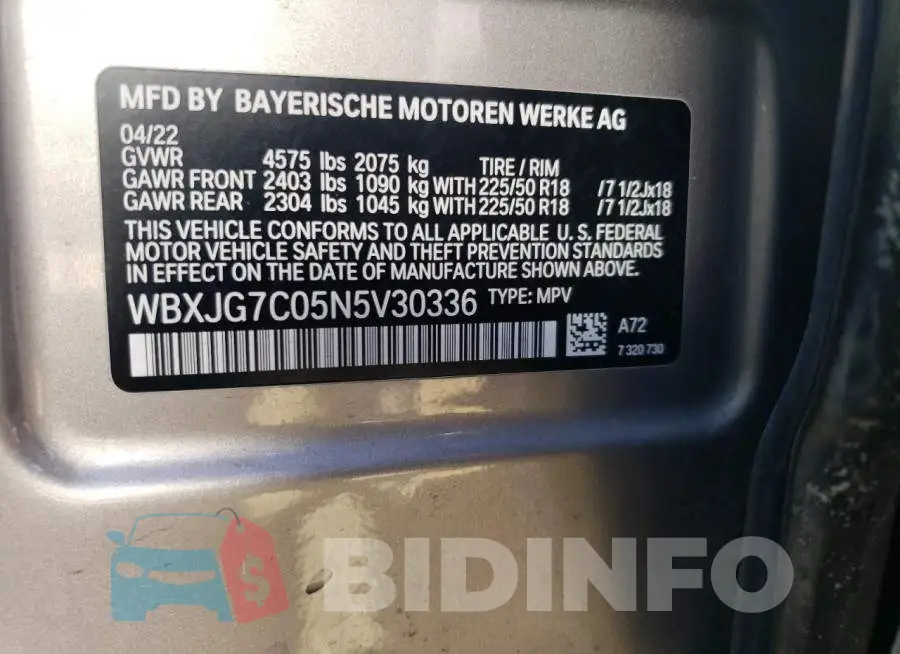WBXJG7C05N5V30336 Photo# 13