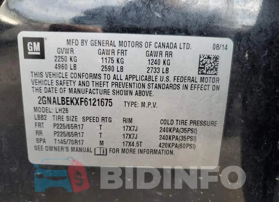 2GNALBEKXF6121675 Photo# 13
