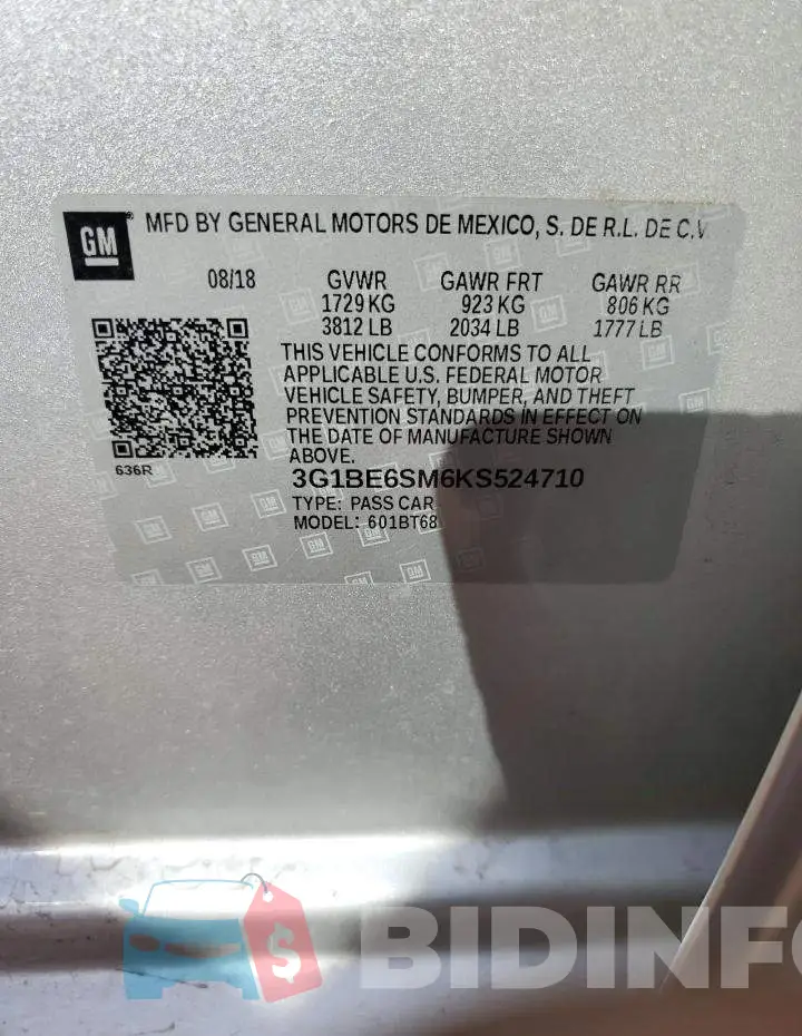 3G1BE6SM6KS524710 Photo# 12