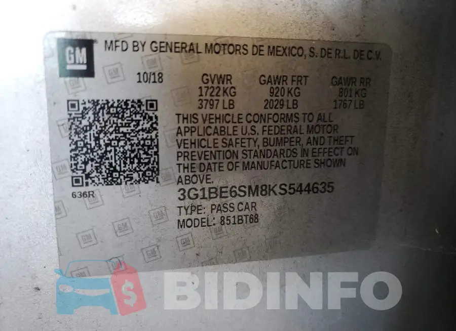 3G1BE6SM8KS544635 Photo# 12