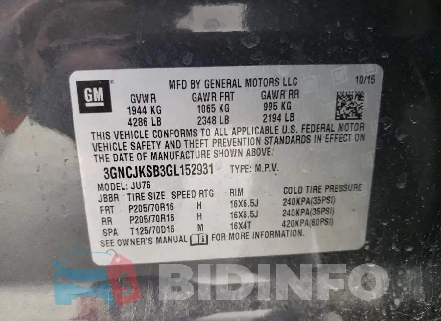3GNCJKSB3GL152931 Photo# 13