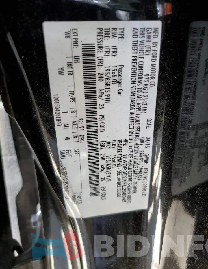 1FADP3E2XFL298045 Photo# 12