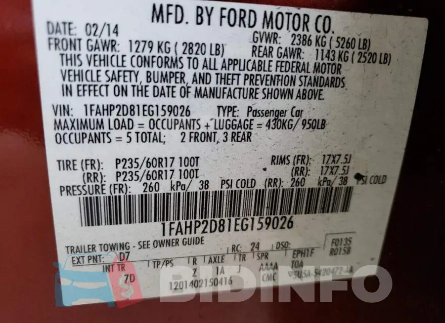 1FAHP2D81EG159026 Photo# 13