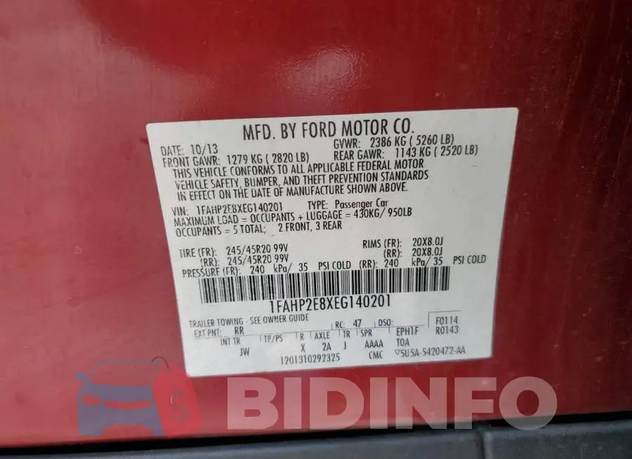 1FAHP2E8XEG140201 Photo# 12