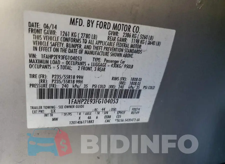 1FAHP2E93FG104053 Photo# 13