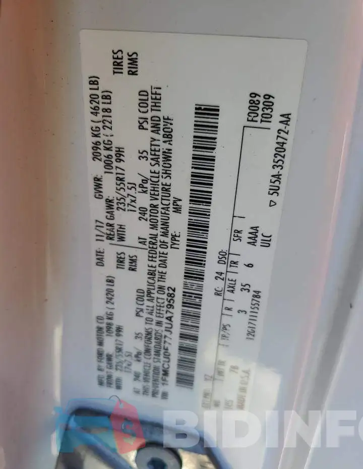 1FMCU0F77JUA79582 Photo# 14