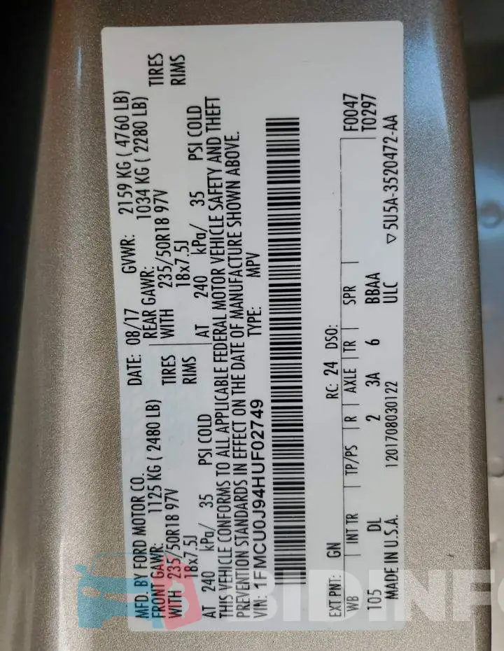 1FMCU0J94HUF02749 Photo# 13