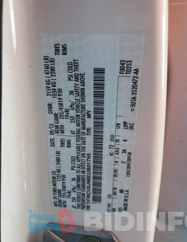 1FMCU0J96EUB01795 Photo# 14