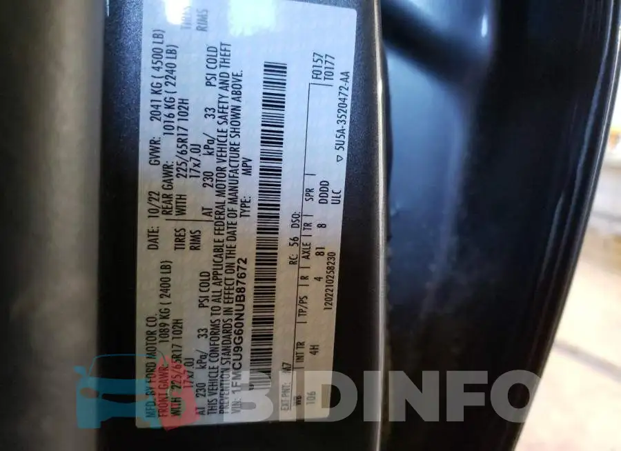 1FMCU9G60NUB87672 Photo# 14