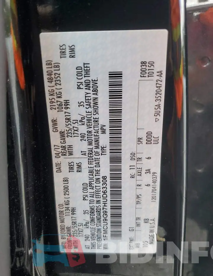 1FMCU9G97HUD63308 Photo# 14