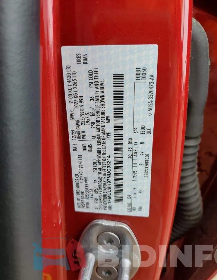1FMCU9H97NUC03214 Photo# 12