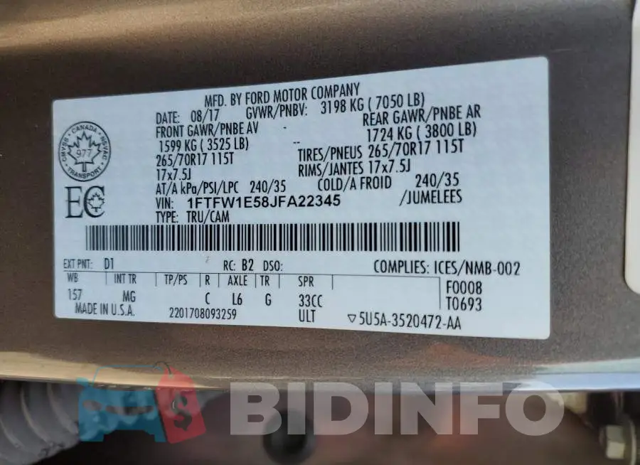 1FTFW1E58JFA22345 Photo# 12