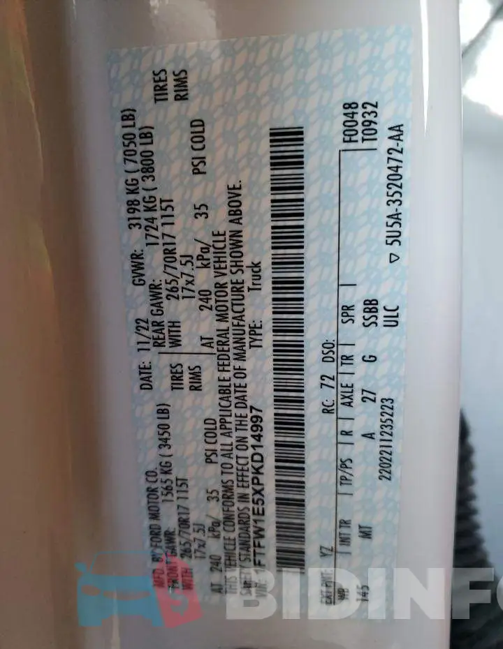 1FTFW1E5XPKD14997 Photo# 12