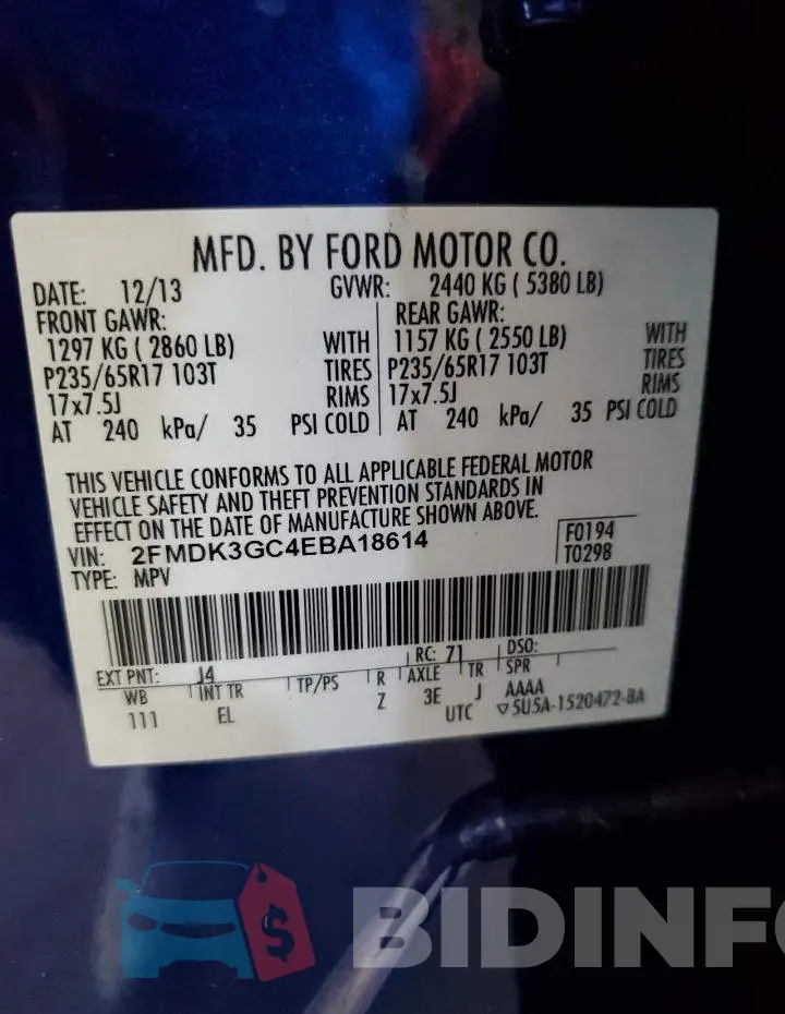 2FMDK3GC4EBA18614 Photo# 12