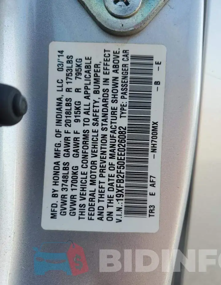 19XFB2F50EE026082 Photo# 12