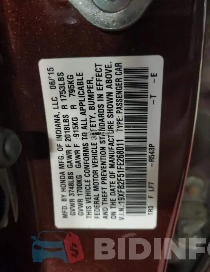 19XFB2F51FE268011 Photo# 13