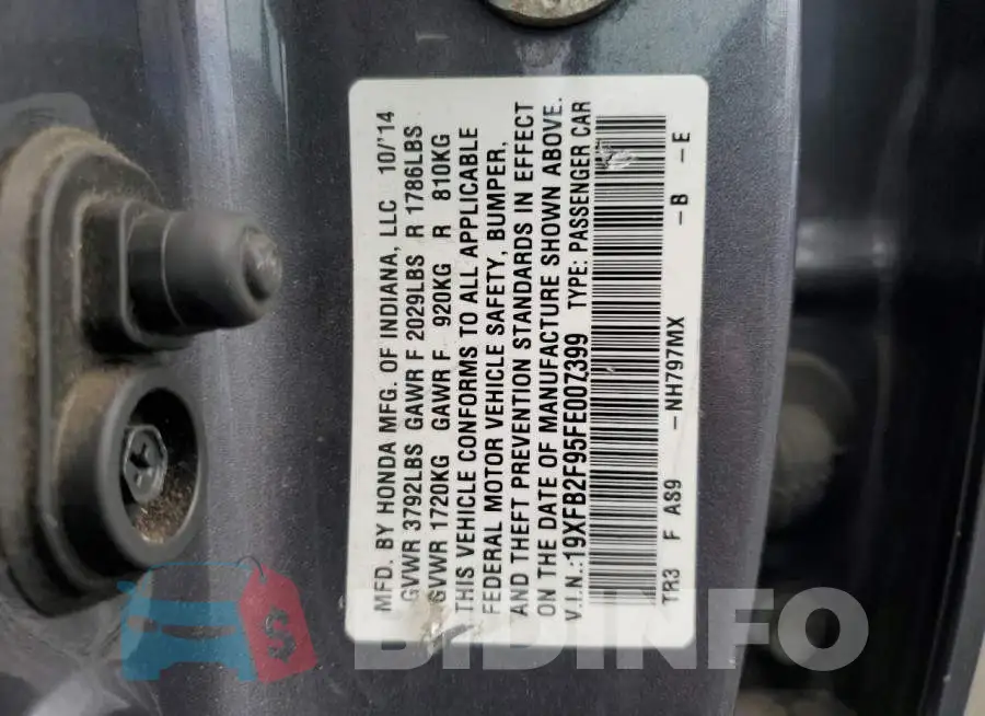 19XFB2F95FE007399 Photo# 13