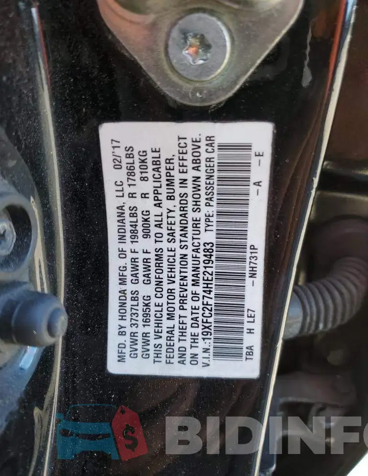 19XFC2F74HE219483 Photo# 13