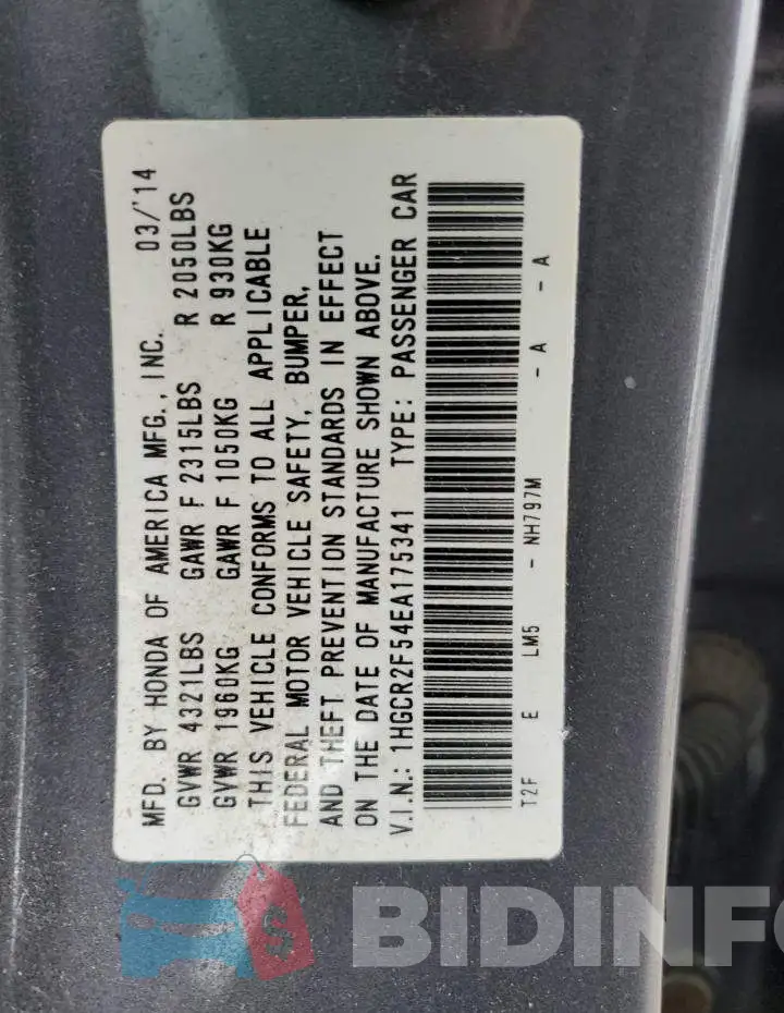 1HGCR2F54EA175341 Photo# 12