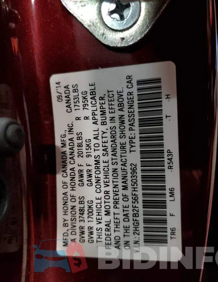2HGFB2F56FH503962 Photo# 13
