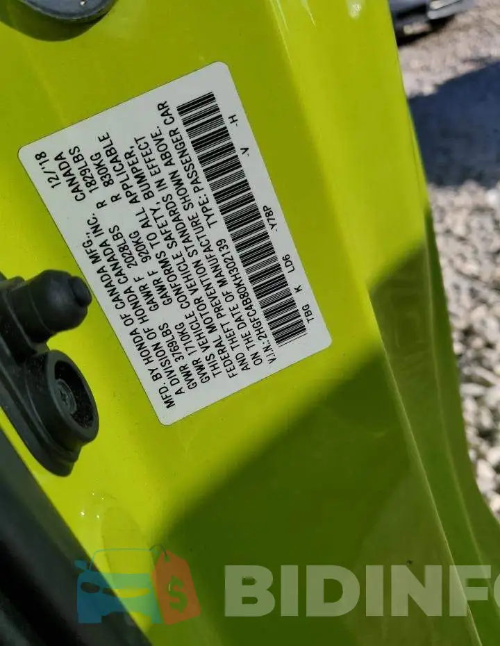 2HGFC4B80KH302139 Photo# 12