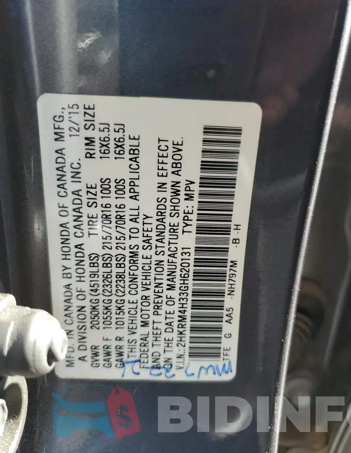 2HKRM4H33GH620131 Photo# 13