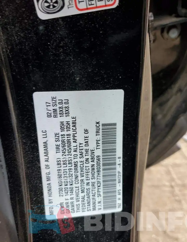5FPYK3F77HB030569 Photo# 12