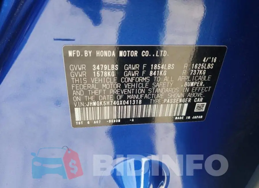 JHMGK5H74GX041318 Photo# 12