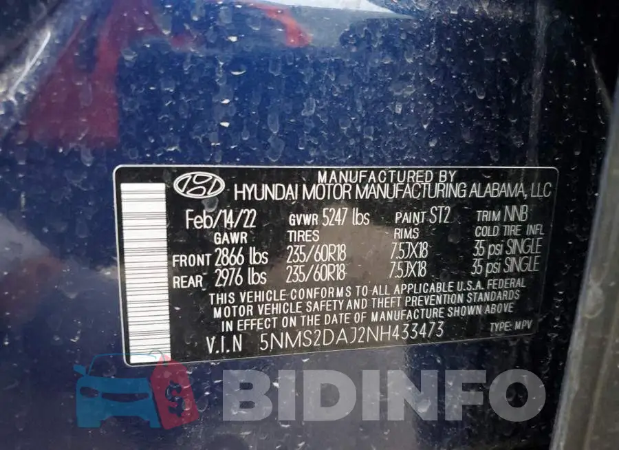 5NMS2DAJ2NH433473 Photo# 13