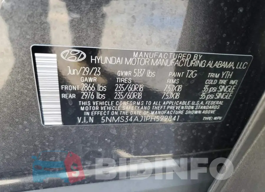 5NMS34AJ1PH599841 Photo# 13