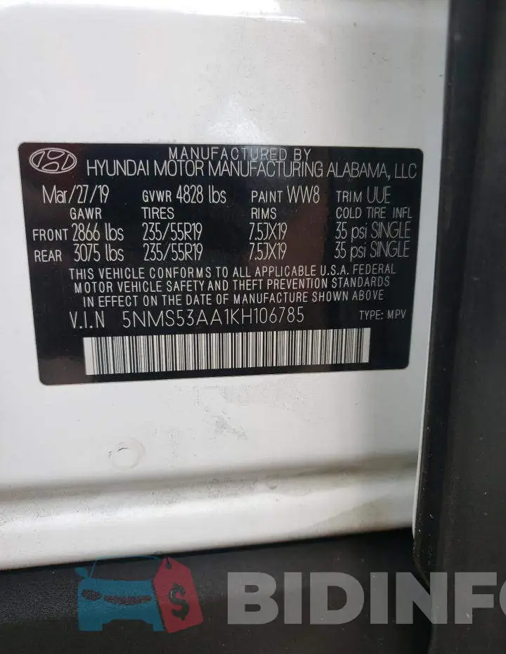 5NMS53AA1KH106785 Photo# 12
