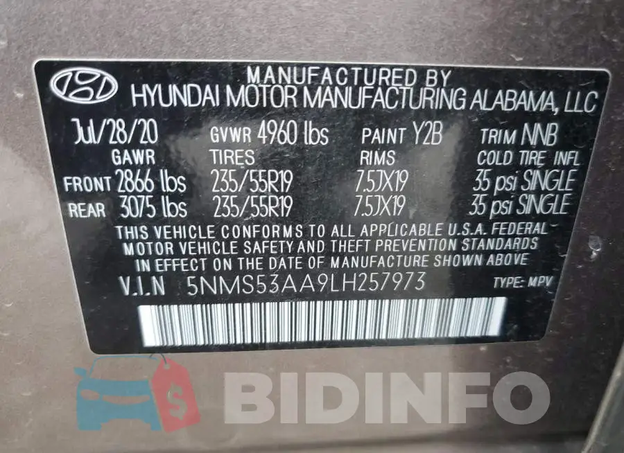 5NMS53AA9LH257973 Photo# 12