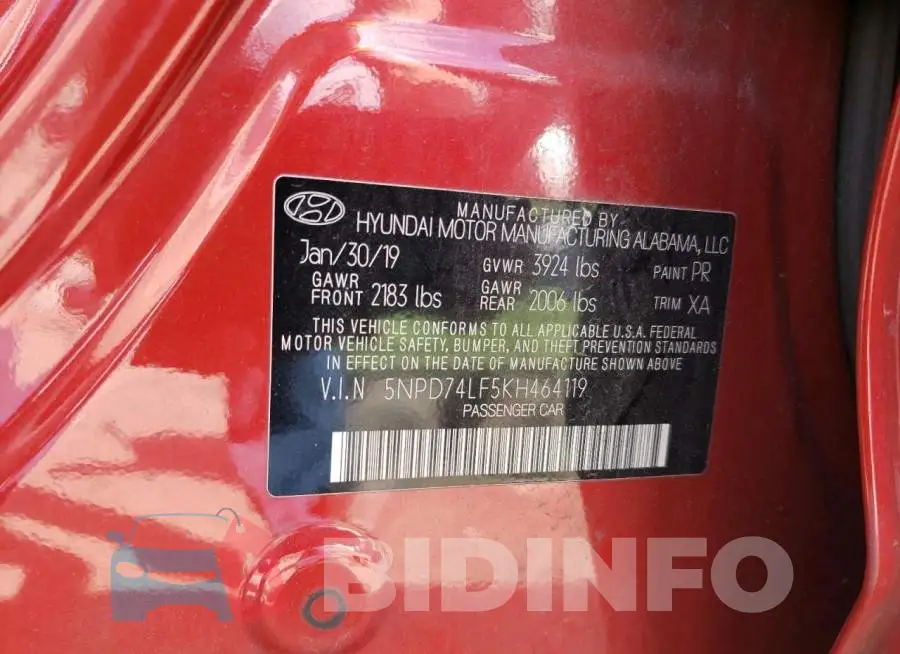 5NPD74LF5KH464119 Photo# 12