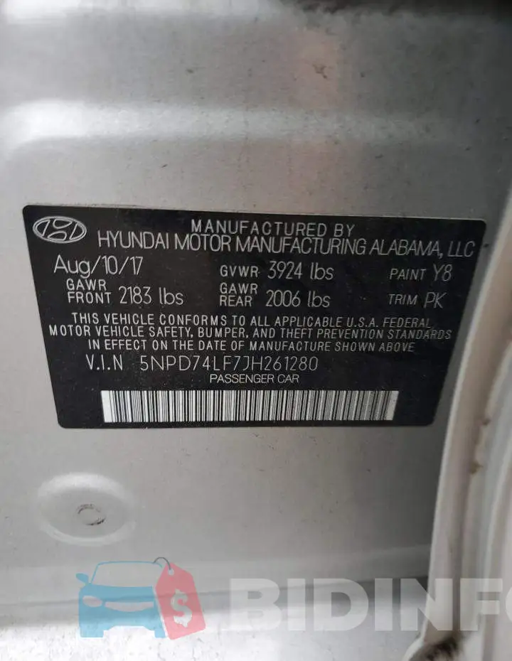 5NPD74LF7JH261280 Photo# 12