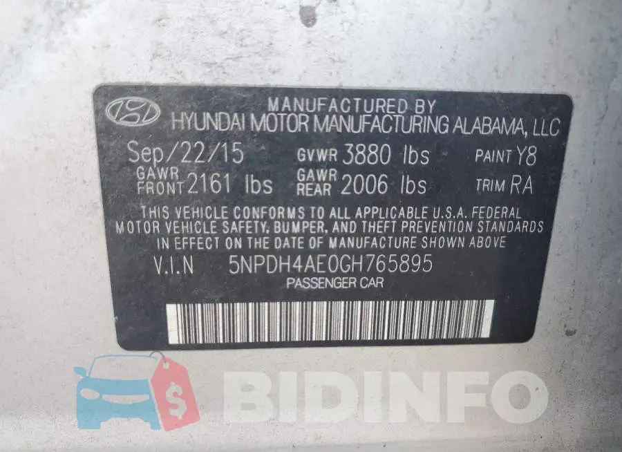5NPDH4AE0GH765895 Photo# 12