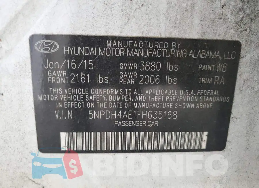 5NPDH4AE1FH635168 Photo# 12