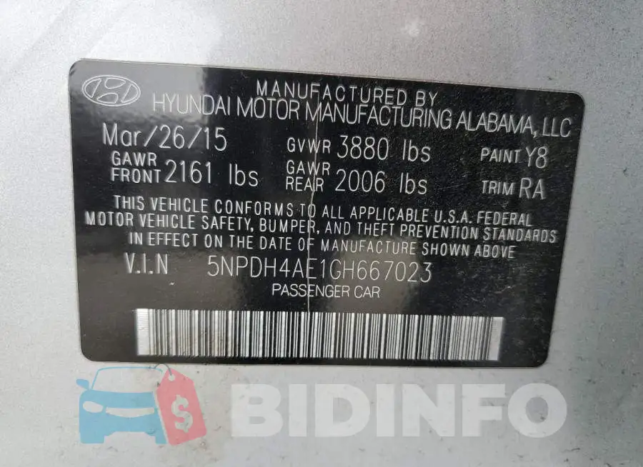 5NPDH4AE1GH667023 Photo# 12