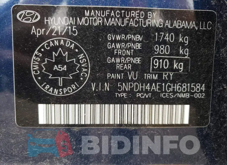5NPDH4AE1GH681584 Photo# 12